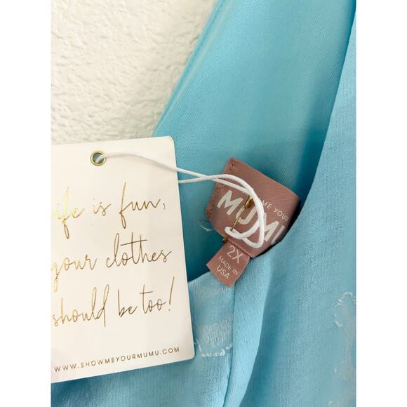 Show Me Your Mumu Mia Midi Dress Blue Clip Butterfly 2X NWT - Picture 5 of 7